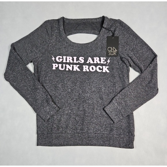 Chaser Sweaters - Chaser Womens Gray Girls Are Punk Rock Graphic Sweater Size Small NWT